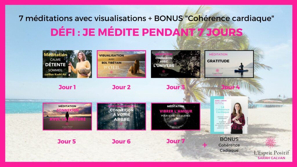 Presentation des 7 meditation Coffret Je voyage depuis mon canape pour ressentir plus de detente et de relaxation | Sarah Galvan | Coach en Développement Personnel & Photographe | Annecy, Haute-Savoie